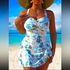 New 1 Piece Swim Dress Tropical Palm Tree Print
